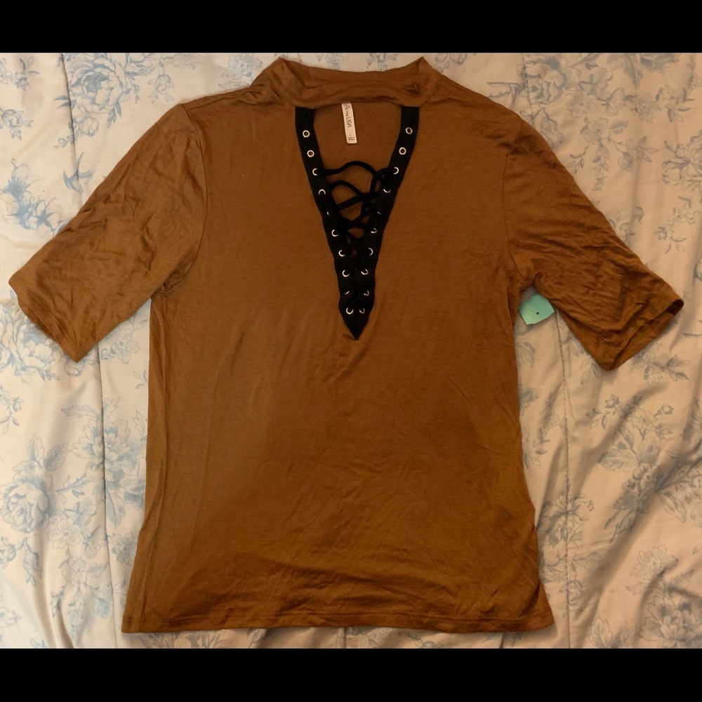 Rust brown lace/ chocker crop top